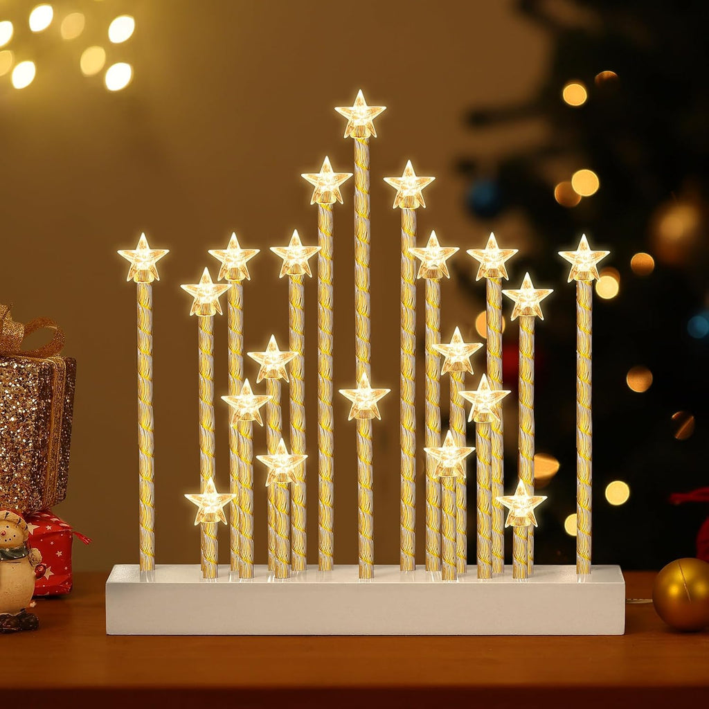 Lewondr Christmas Swedish Candelabra, Star Taper Flameless Candles, 20 LED