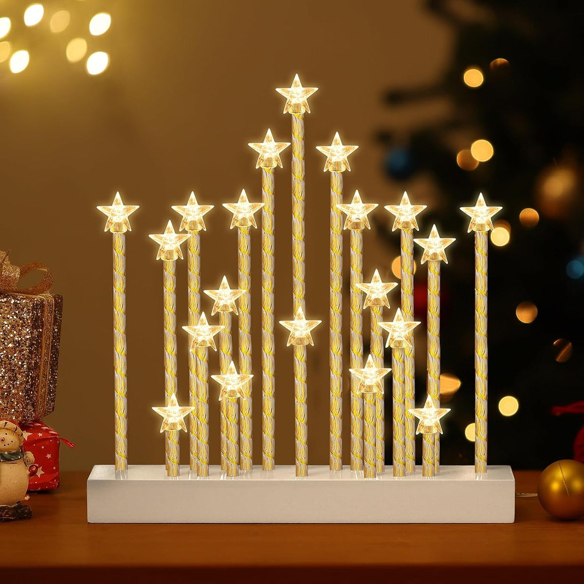 Lewondr Christmas Swedish Candelabra, Star Taper Flameless Candles, 20 LED