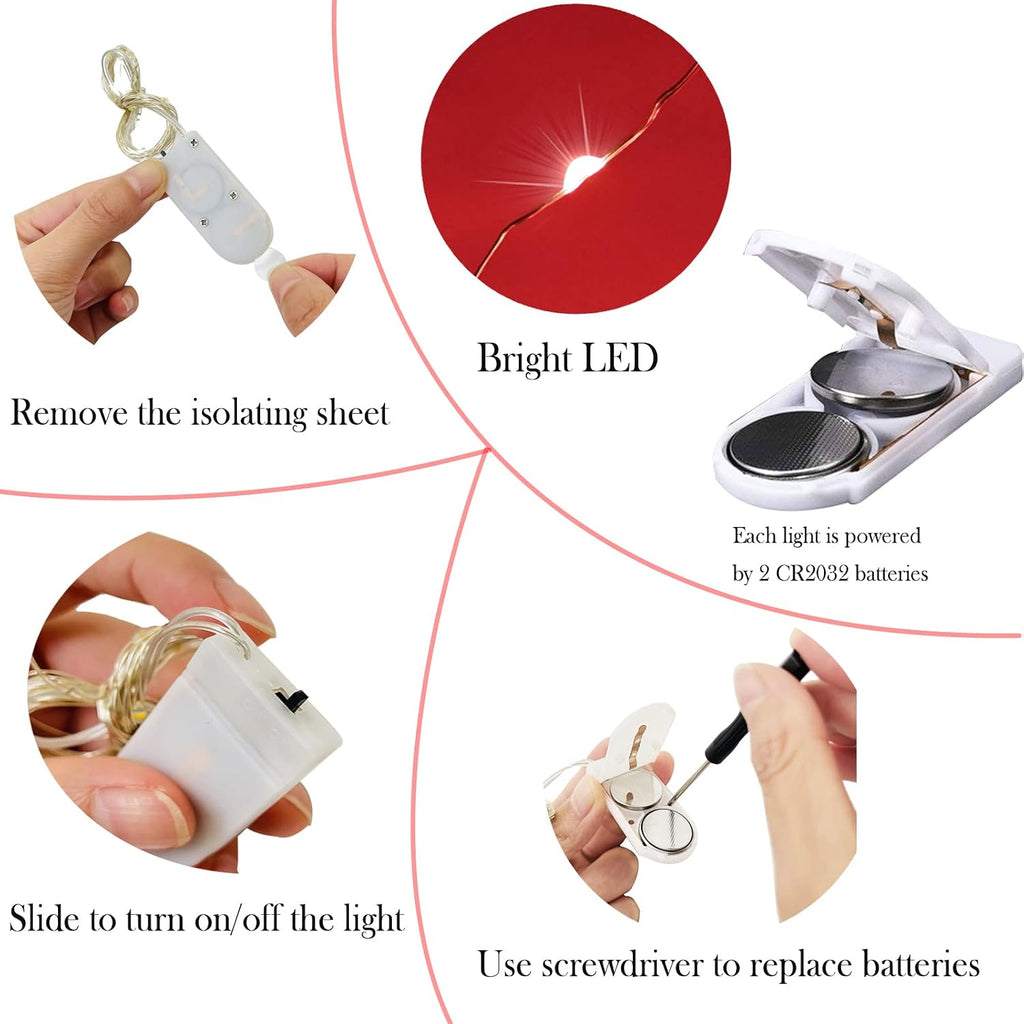 SmilingTown Battery Operated Fairy String Lights 24 Pack 20 LED 7.2ft Starry Firefly Copper Wire for Wedding Party Table Centerpiece Halloween Christmas Decorations (Red)