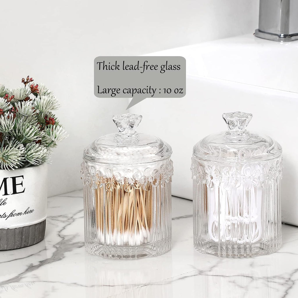 rejomiik 2 Pack Qtip Holder Glass Apothecary Jars with Lids, Clear