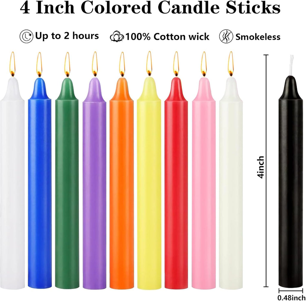 Spell Candles 40 Pack Bulk - 4 Inch Colored Mini Taper Candles for Rituals, Witchcraft & Wiccan Altar, Unscented Candles Compatible with Chime Holders, Prayer, Meditation, Birthday Decor