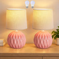 Pink Ceramic Table Lamp Set of 2, Small Bedside Lamp with Linen Shade