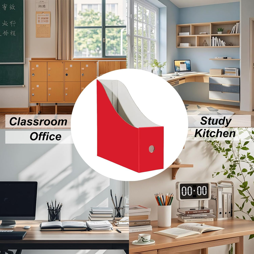 Limitliho 2 Pack Red Cardboard Magazine File Holder for Desk or Shelves