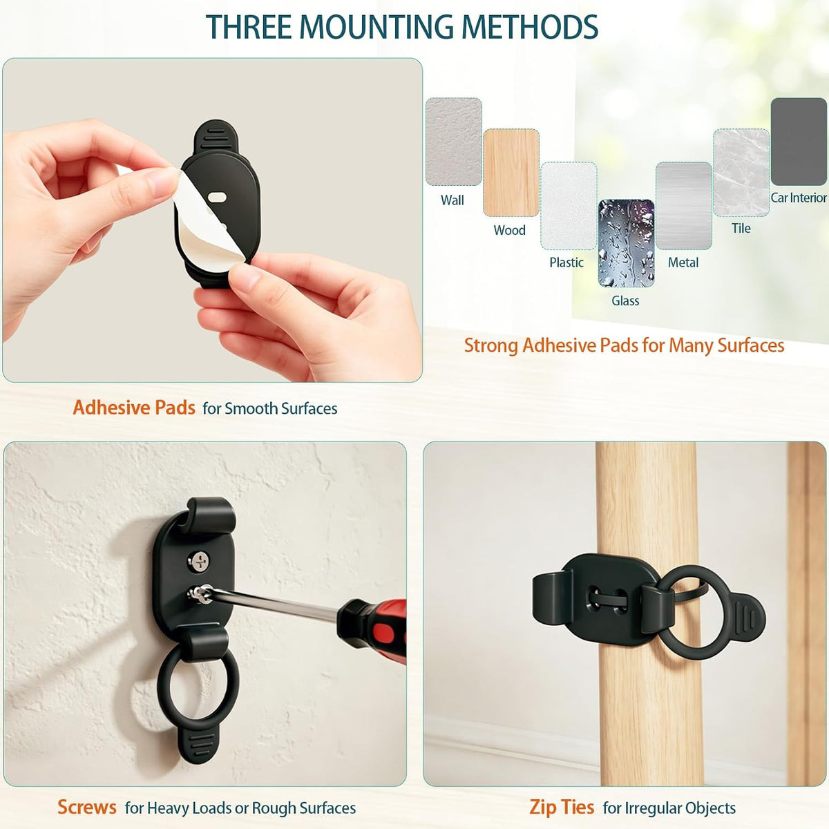 15 Pack Adhesive Cable Clips Cord Organizer Cable Management Under Desk