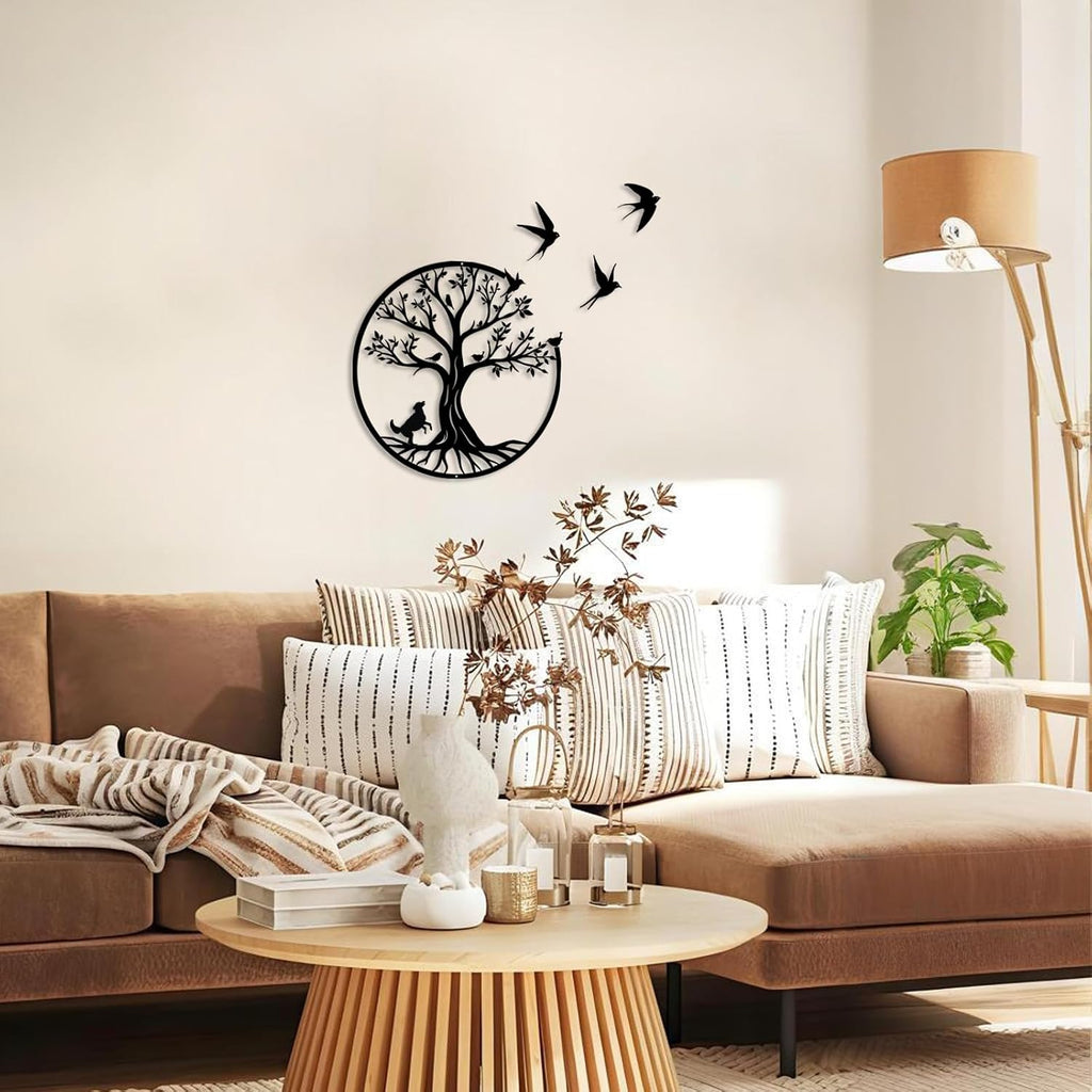 lyyochinn Tree of life metal wall art with 3 free flying birds wall decor,Outdoor Garden Porch Metal Birds Wall Hanging Sculpture for Father's Day Present or Housewarming Gift(13inch)