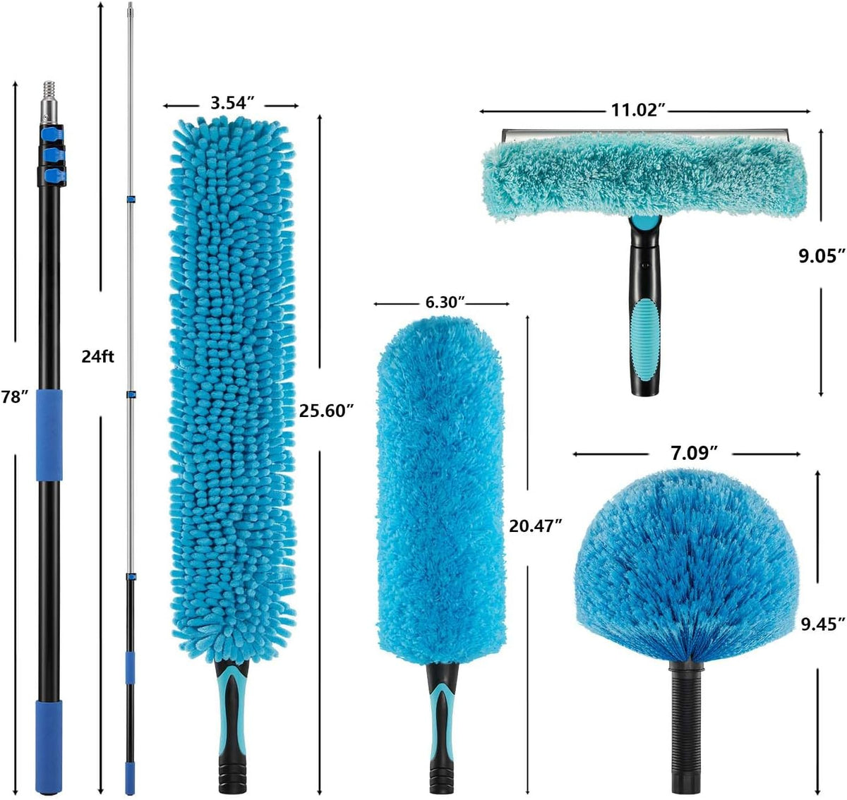 30ft 2 Cobweb Dusters, 24ft Extension Pole, High Ceiling Cleaning Tool