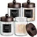 SheeChung 4 Pack Glass Qtip Holder with Bronze Stainless Steel Lids