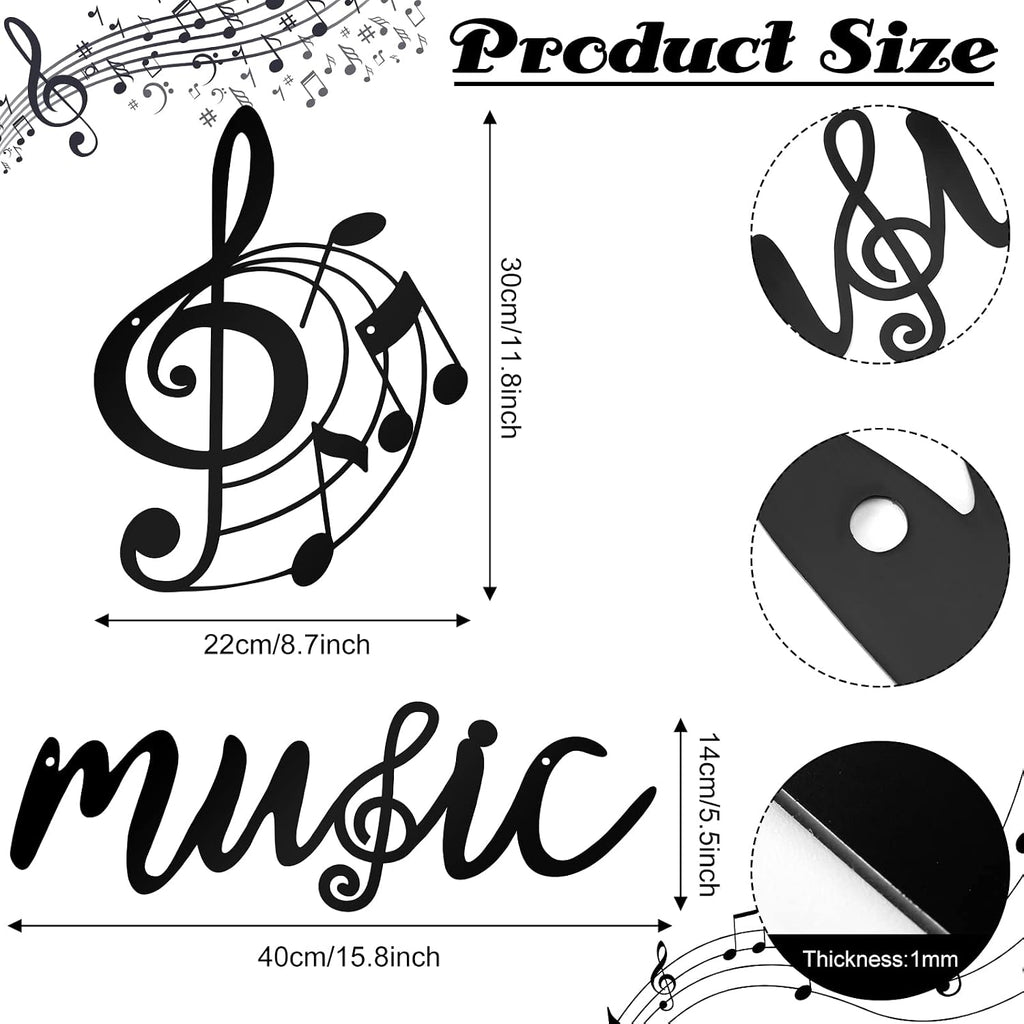 Zhengmy 2 Pcs Metal Music Note Wall Decor Musical Notes Art Sign Decoration