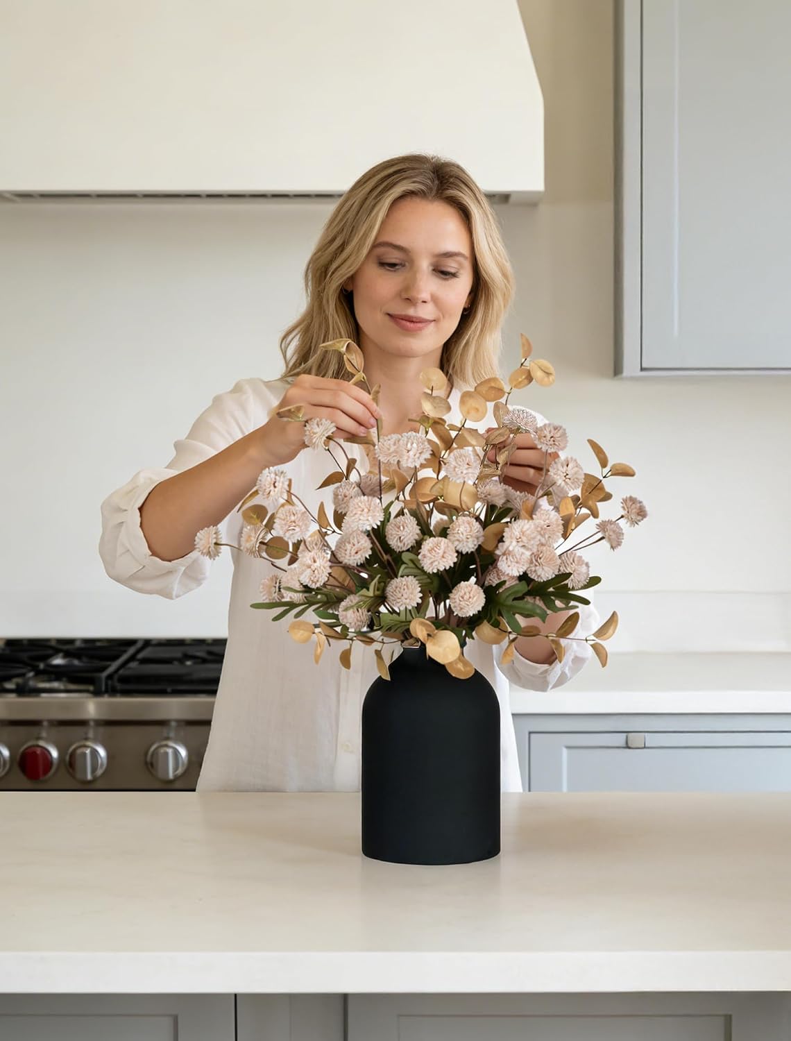 BLOSMON Fake Flowers Centerpieces for Tables, Beige Mums for Dining Room
