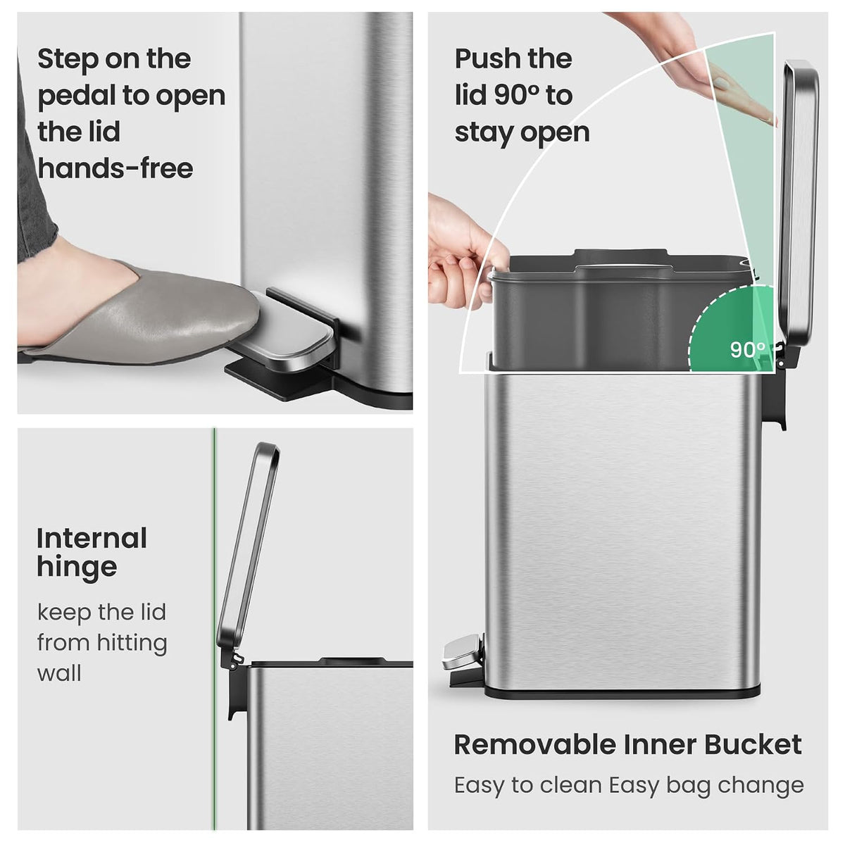 Cesun 2.6 Gallons Small Bathroom Trash Can with Lid Soft Close, Silver