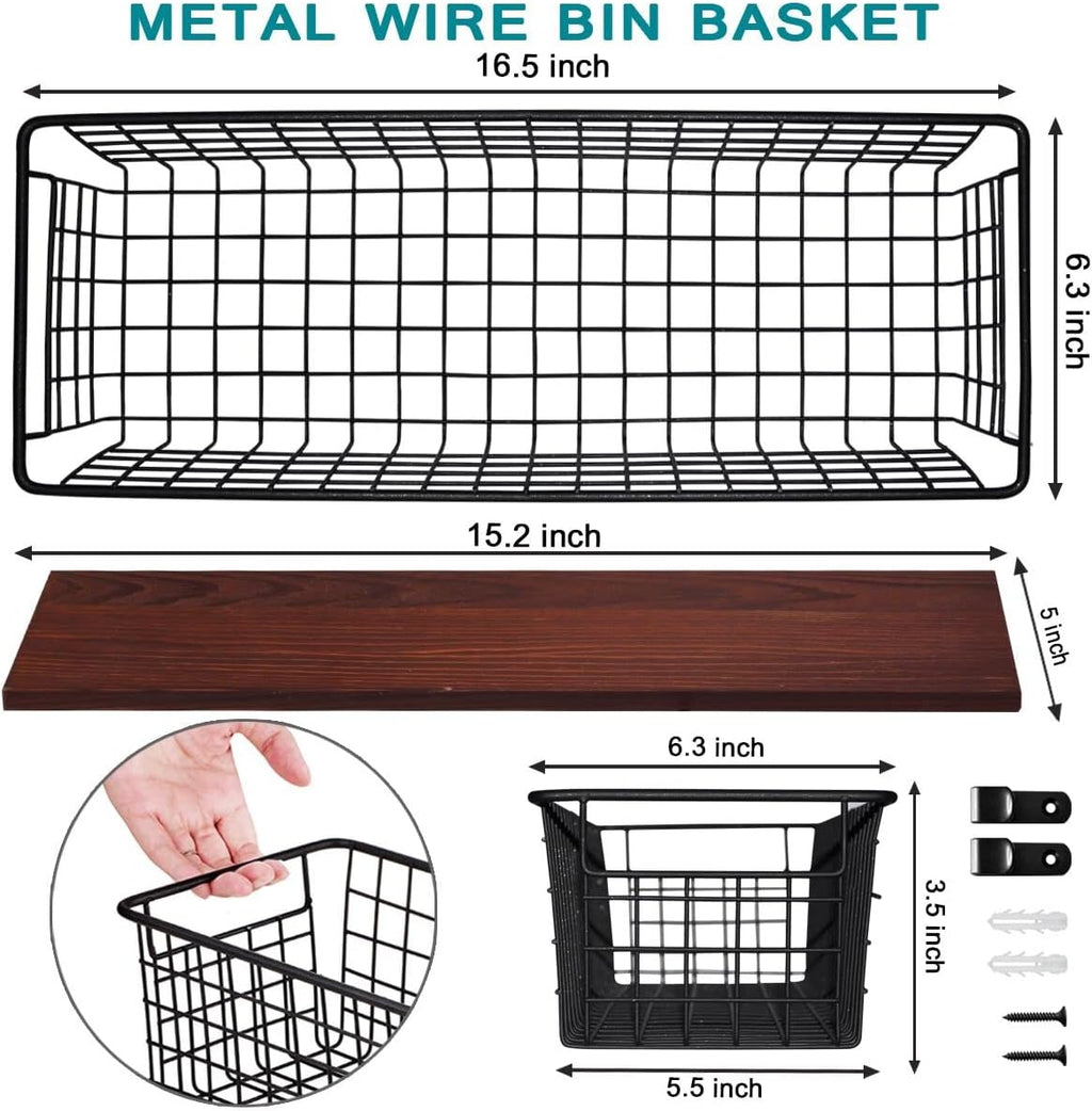 SheeChung [Extra Large Wall Storage Basket, Metal Hanging Basket, Black