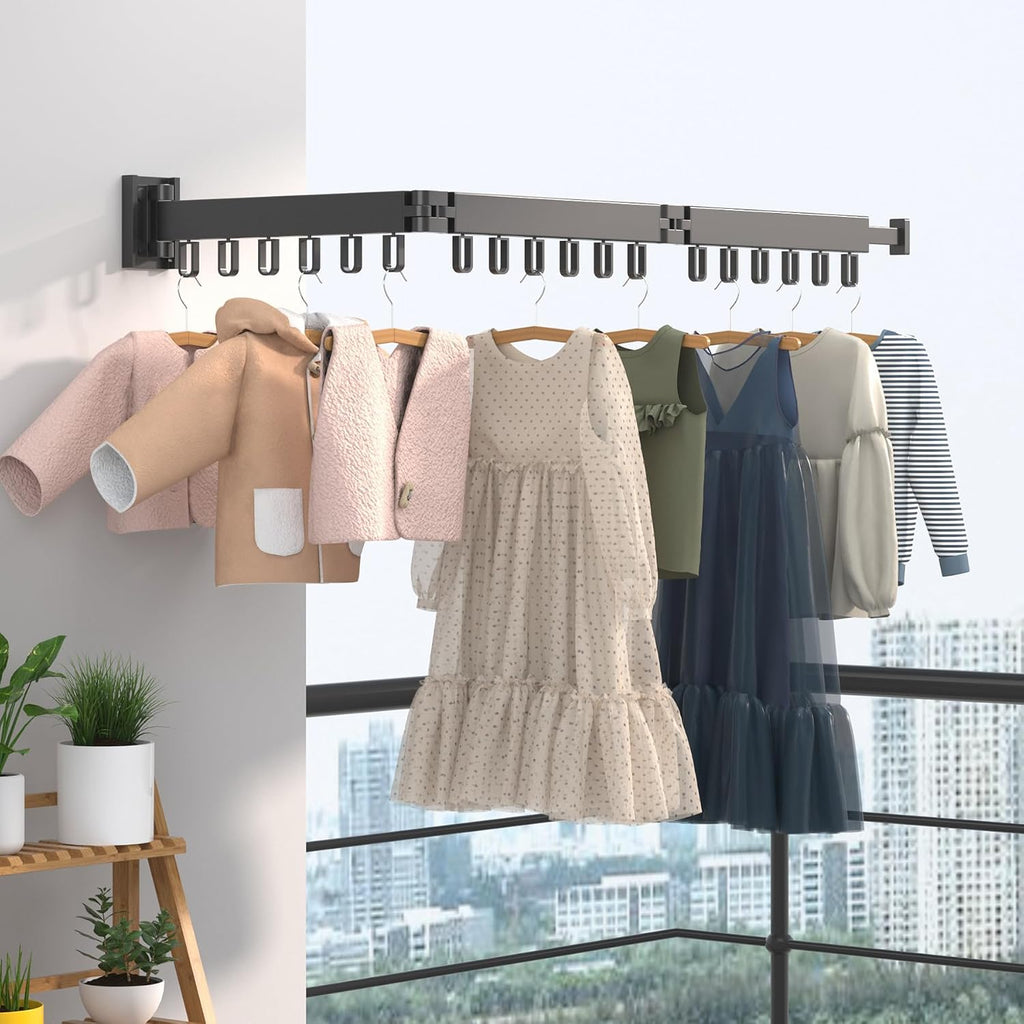 wall Mounted Clothes Drying Folding Hanger Rack for Laundry Room