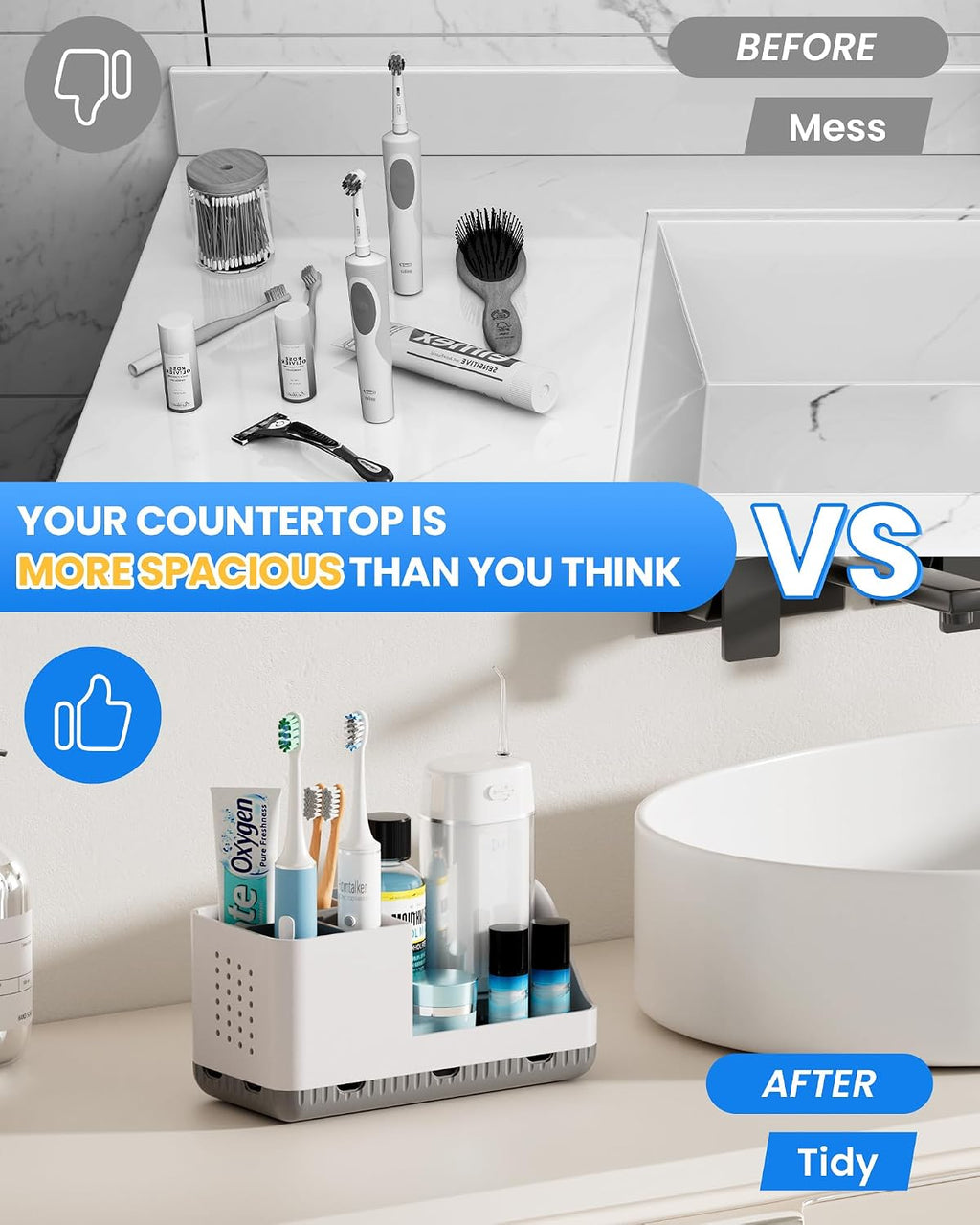 Toothbrush Holder Bathroom Counter Organizer & Storage Detachable