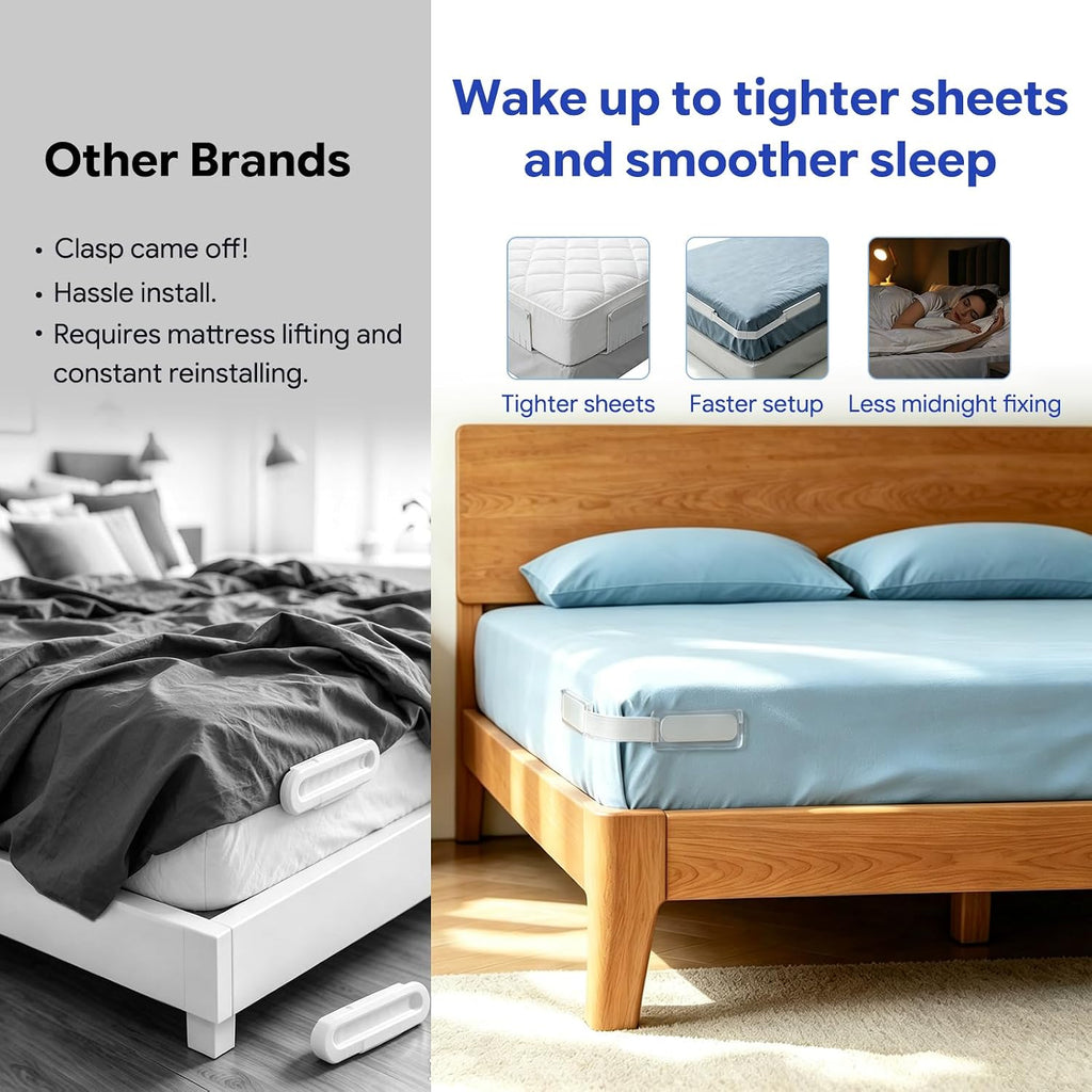Lock Bed Sheet Holders for Corners: 0 Slips All Night for Fitted Sheets