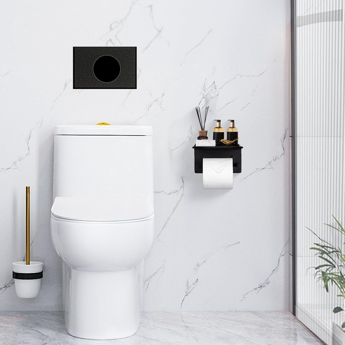LANC Black Toilet Paper Holder with Shelf, Bathroom Toilet Paper Roll Holder with Phone Shelf for Bathroom Wall Mount, Tissue Roll Holder Stainless Steel, A8367MB
