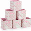 6 Pcs Pink Bow Cube Storage Bins 12.5 Inch Storage Basket with Handle, Cute Girls Organizer Basket, Collapsible Fabric Box for Classroom Bedrooms Office Home Decoration (Bow)