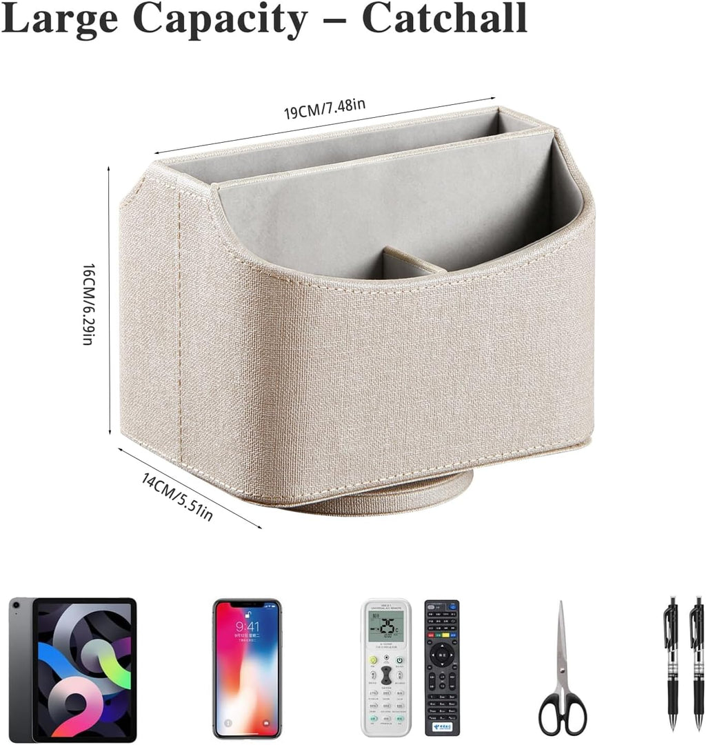 YAPISHI Gold flower pattern Leather Remote Control Holder,360 Degree Spinning Desk TV Remote Caddy/Box,nightstand Organizer for Controller,Media,Cosmetic, Mobile Phone, Pen/Pencil Stationery Storage