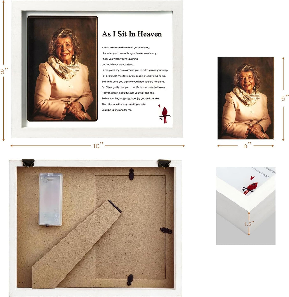 WOODEXPE Sympathy Gift LED Memorial Shadow Box Memorial Picture Frame for Loss of Loved One 4x6 Photo (As I Sit in Heaven White)