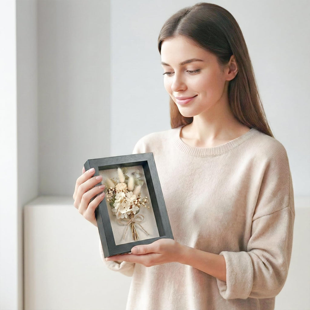 5x7 Shadow Box Picture Frame, 4-Pack Linen Back, Keepsake, Black