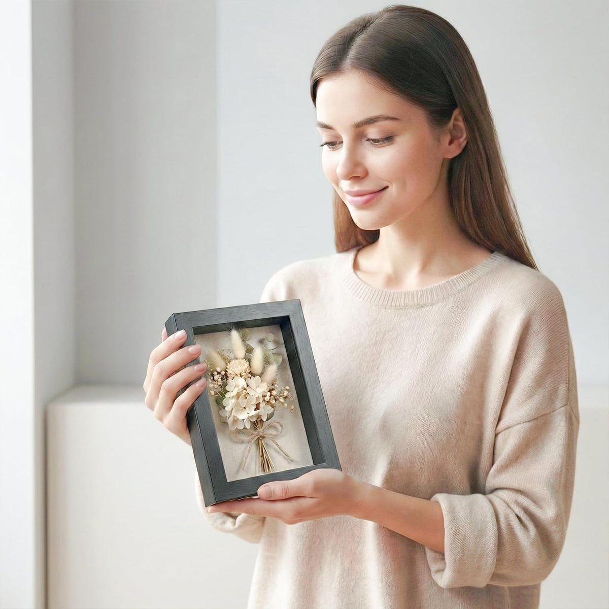 5x7 Shadow Box Picture Frame, 4-Pack Linen Back, Keepsake, Black