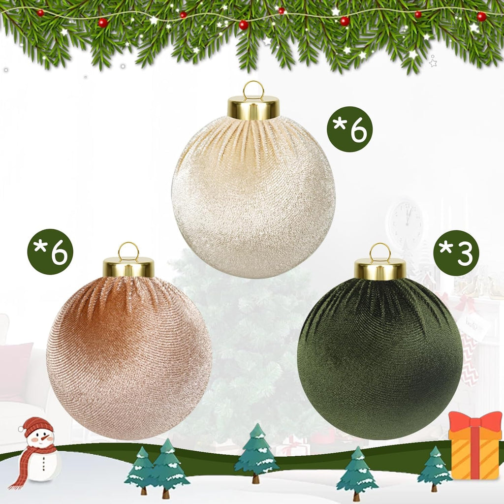 15 Pcs 3.15" Velvet Christmas Ornaments Balls, Xmas Tree Decor- Neutral