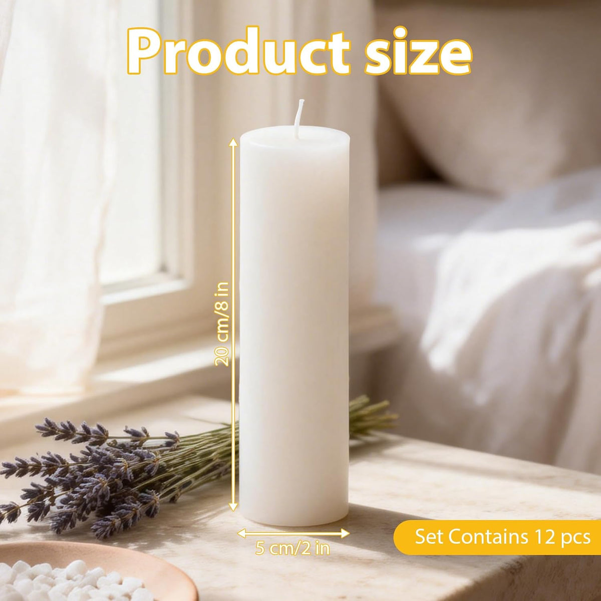 12 Pack 2 x 8 Inch Unscented White Pillar Candles, Dripless Smokeless Clean Burning Cylinder Candles for Wedding, Home Decor, Church & Emergency Lighting