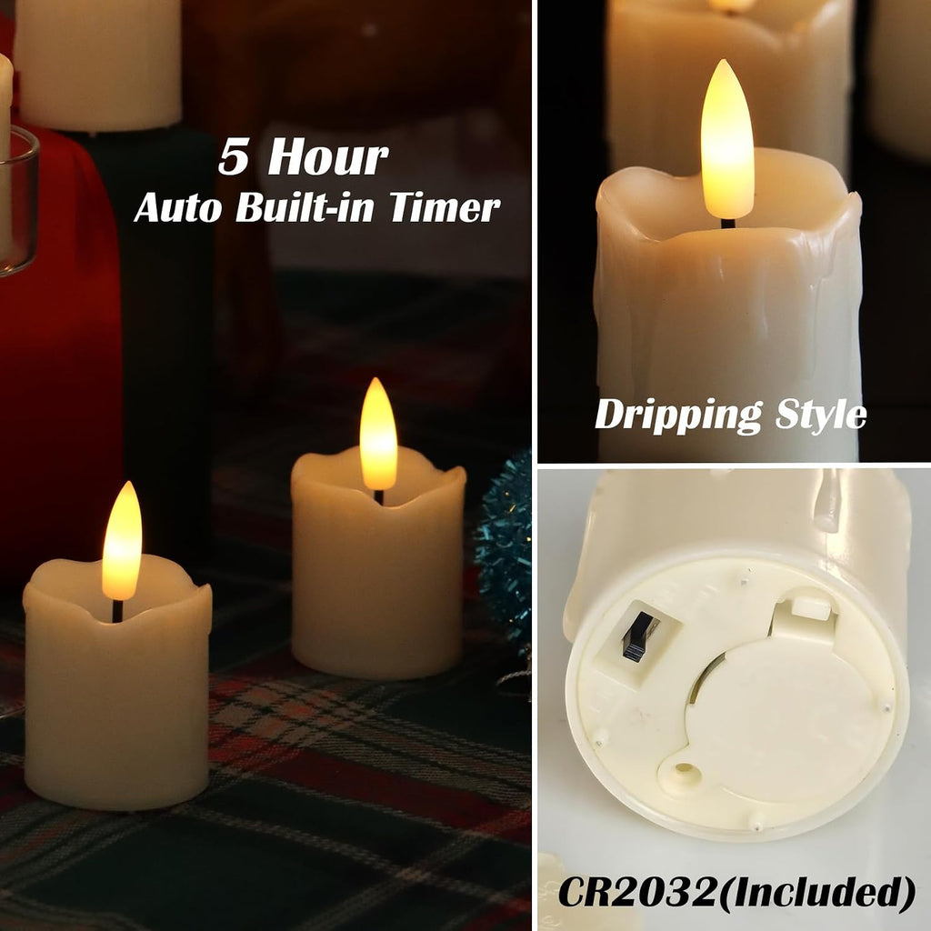6PCS Battery Operated Votive Tealights Candles with Timer Tea Lights