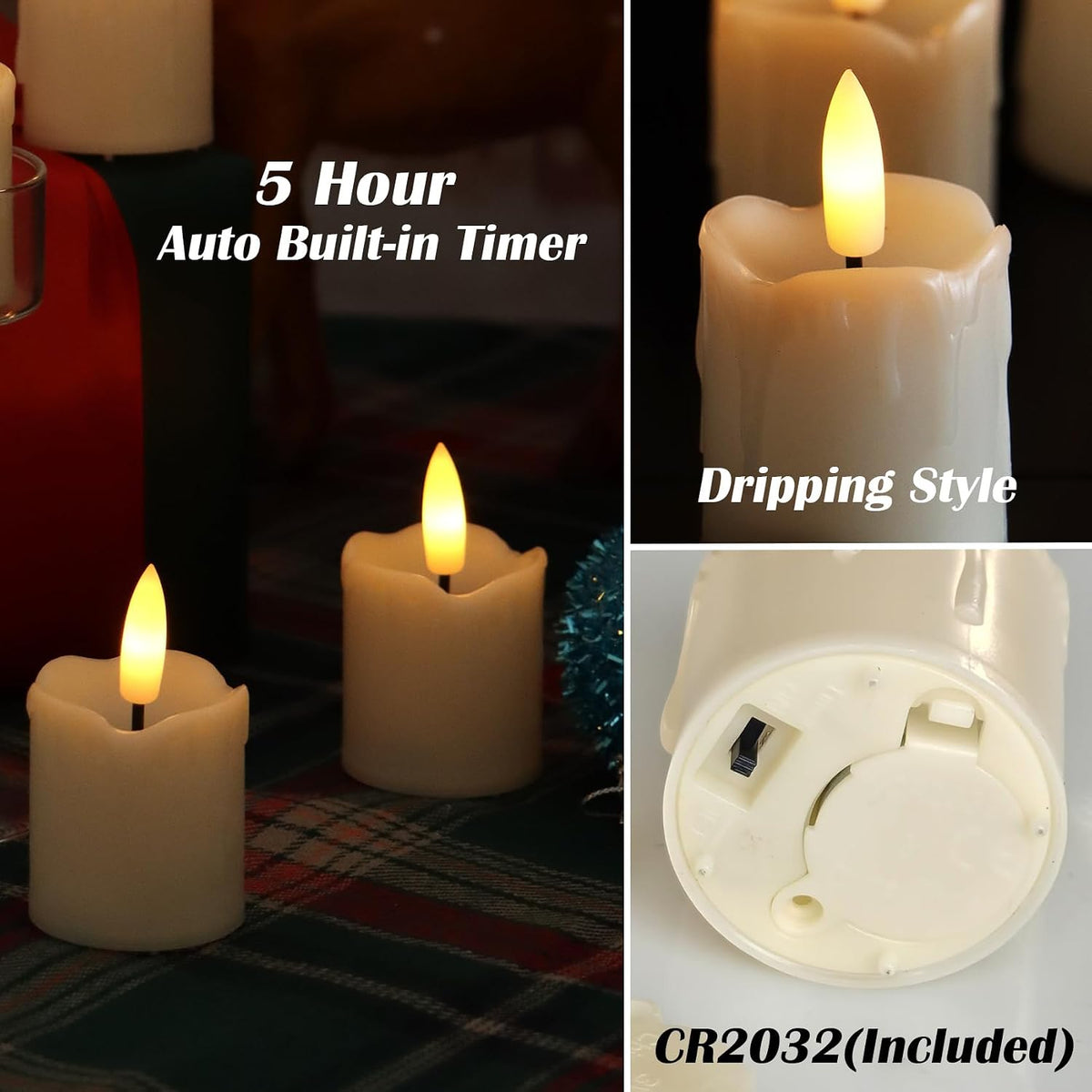 6PCS Battery Operated Votive Tealights Candles with Timer Tea Lights