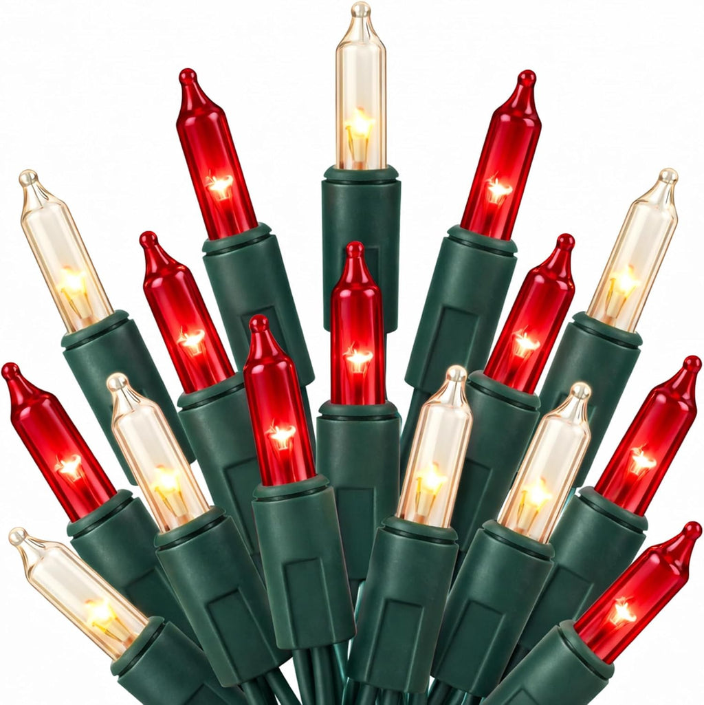 TW SHINE Christmas Mini String Lights, 20FT 100 Count Incandescent Mini Christmas Tree Lights, Waterproof Xmas String Lights for Outdoor Indoor Home Party Yard Decorations, Warm White and Red