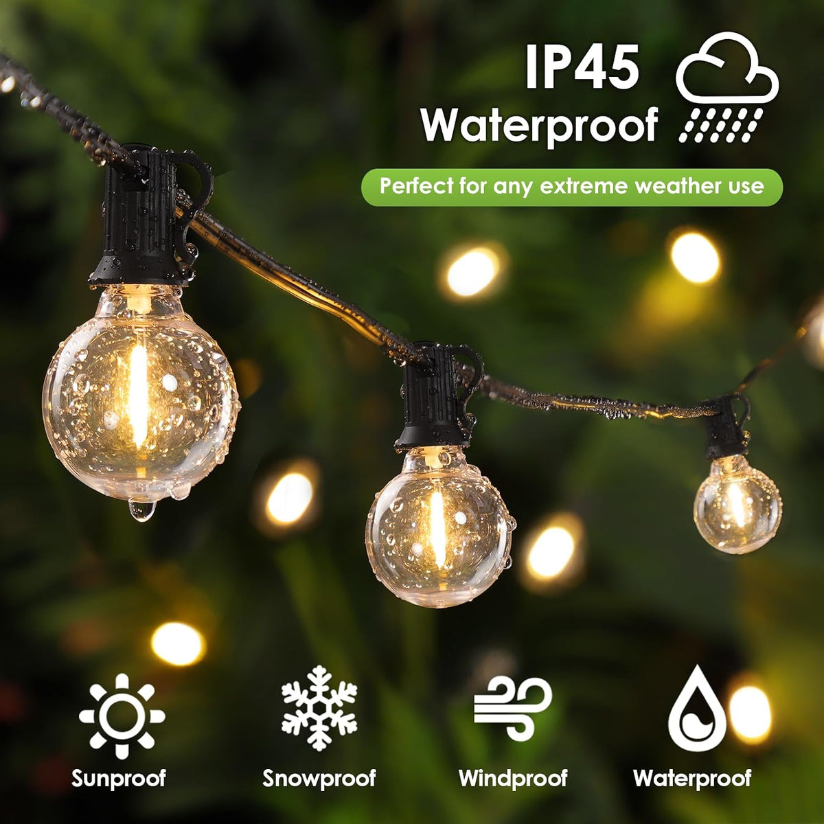 Mlambert 200Ft(2x100Ft) Outdoor String Lights, 60+4 G40 Globe Bulbs, Black