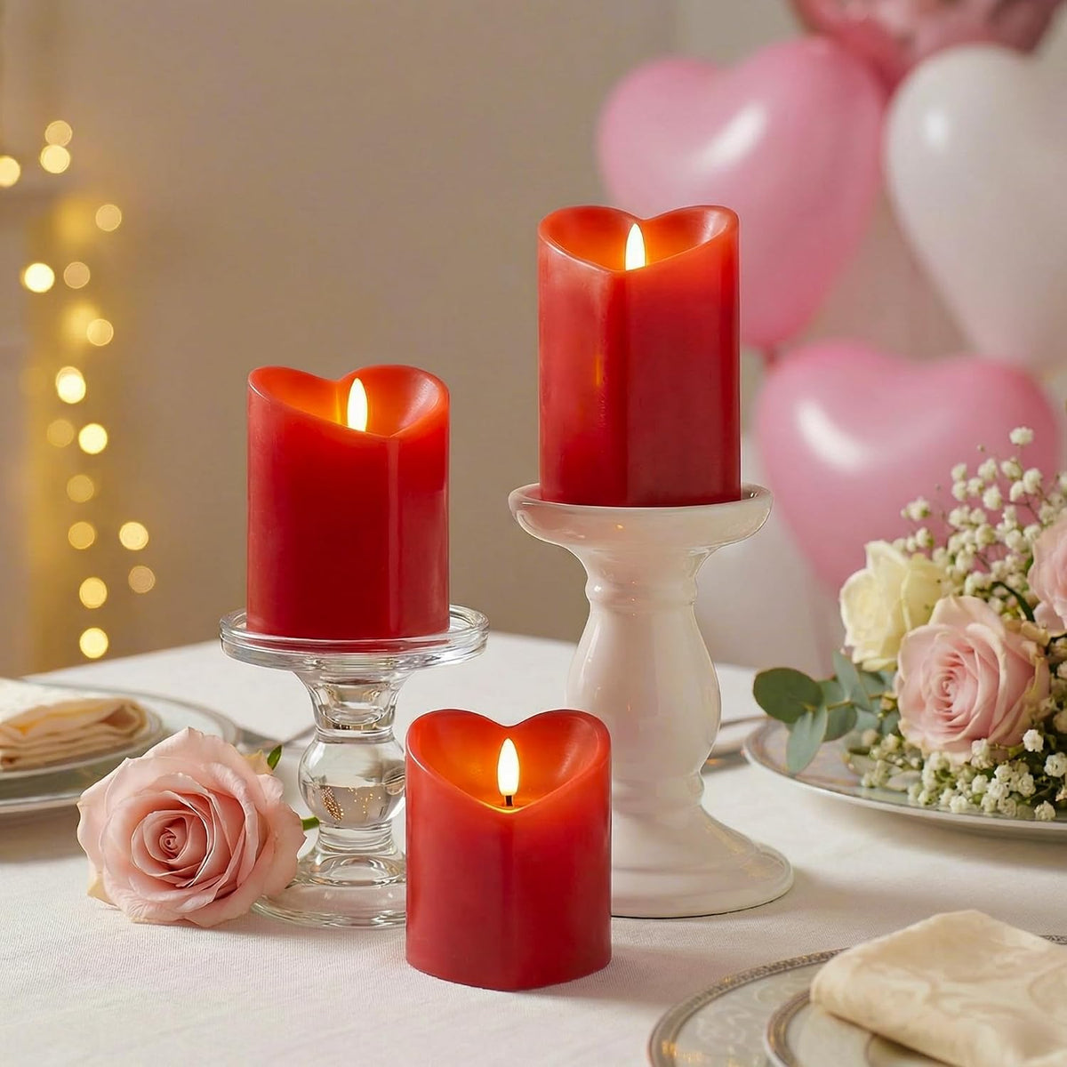 Valentines Day Flameless Candles with Remote, Heart Shaped LED Candles