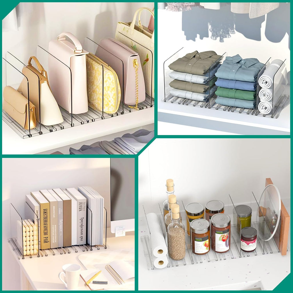 Purse Organizer for Closet, 6 Pack Adjustable Purse Holder for Closet, Plastic Shelf Dividers for Organization, Clear Handbag Clutch Bag Book Storage Organizer in Bedroom, Office