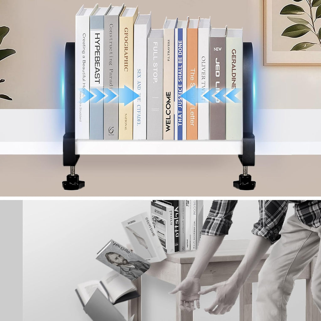 Metal Book Ends for Shelves - Heavy Duty Adjustable Bookends Clamped Metal Book Organizer Storage Holders, Non-Skid Bookends Stoppers