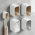 4pc Wall Mount Toothbrush Holder with Lid Self Adhesive No Drill