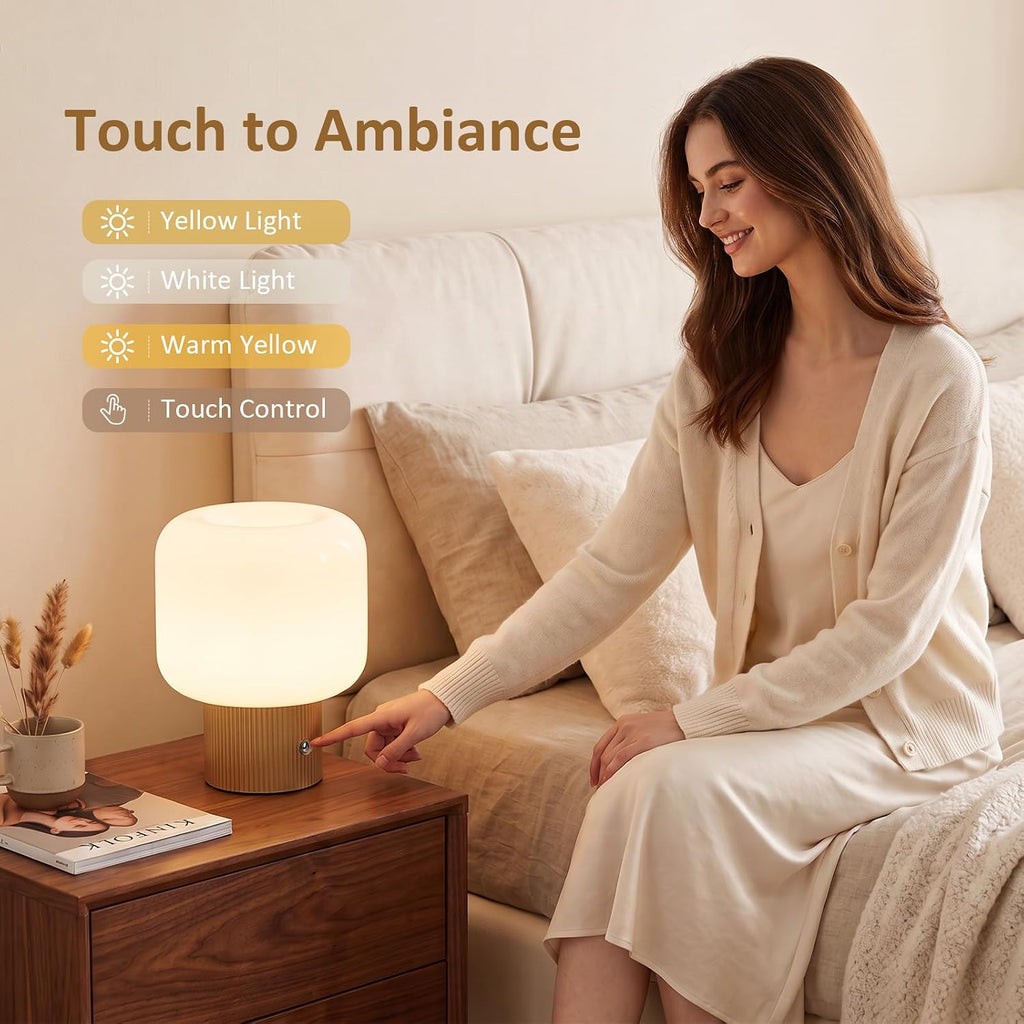 Cordless Rechargeable Mushroom Table Lamp with 3 Color Temps LED Dimmable