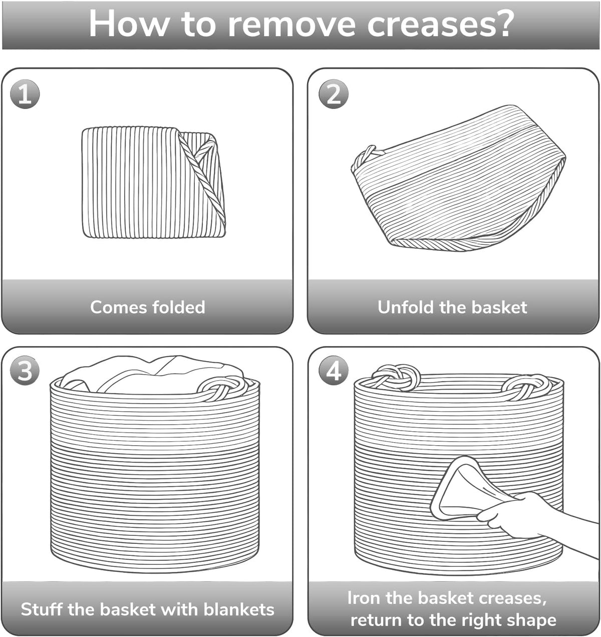 Goodpick Large Woven Rope Toy Storage Basket for Living Room, 60L, Grey