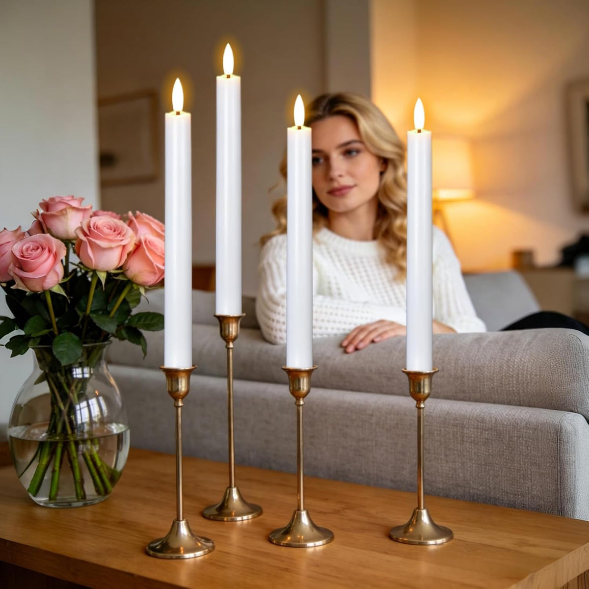 Wondise 3 Pack Flameless Taper Candles with Remote Timer