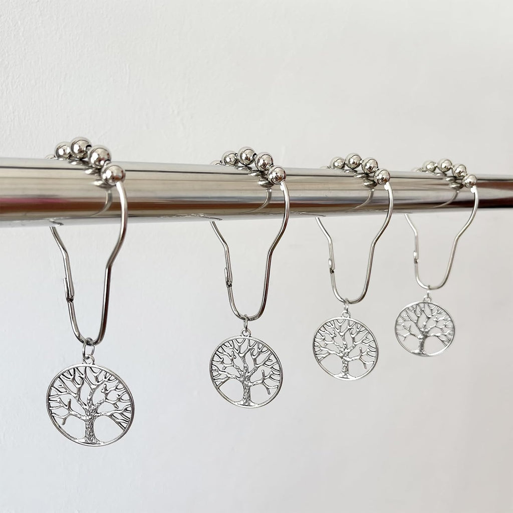 Tree of Life Shower Curtain Hooks Set of 12, Rust Proof Shower Curtain Rings for Bathroom, Metal Decorative Shower Curtain Hangers Bathroom Accessories