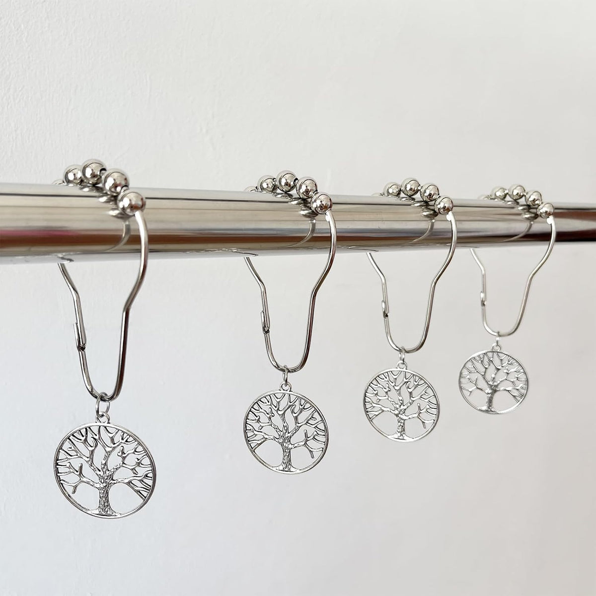 Tree of Life Shower Curtain Hooks Set of 12, Rust Proof Shower Curtain Rings for Bathroom, Metal Decorative Shower Curtain Hangers Bathroom Accessories