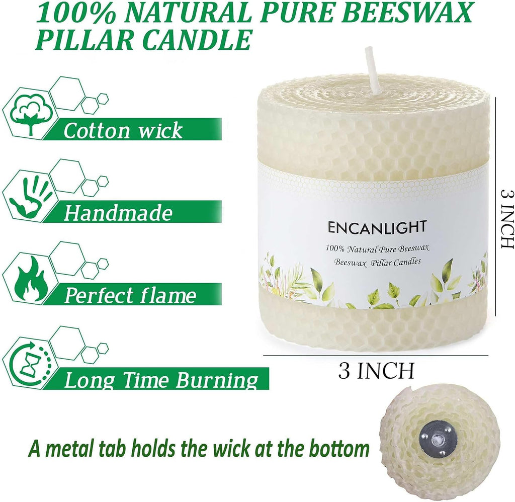 White Roll 2packs Beeswaxs Pillar Candles,Honeycamb Pillar Candle Set