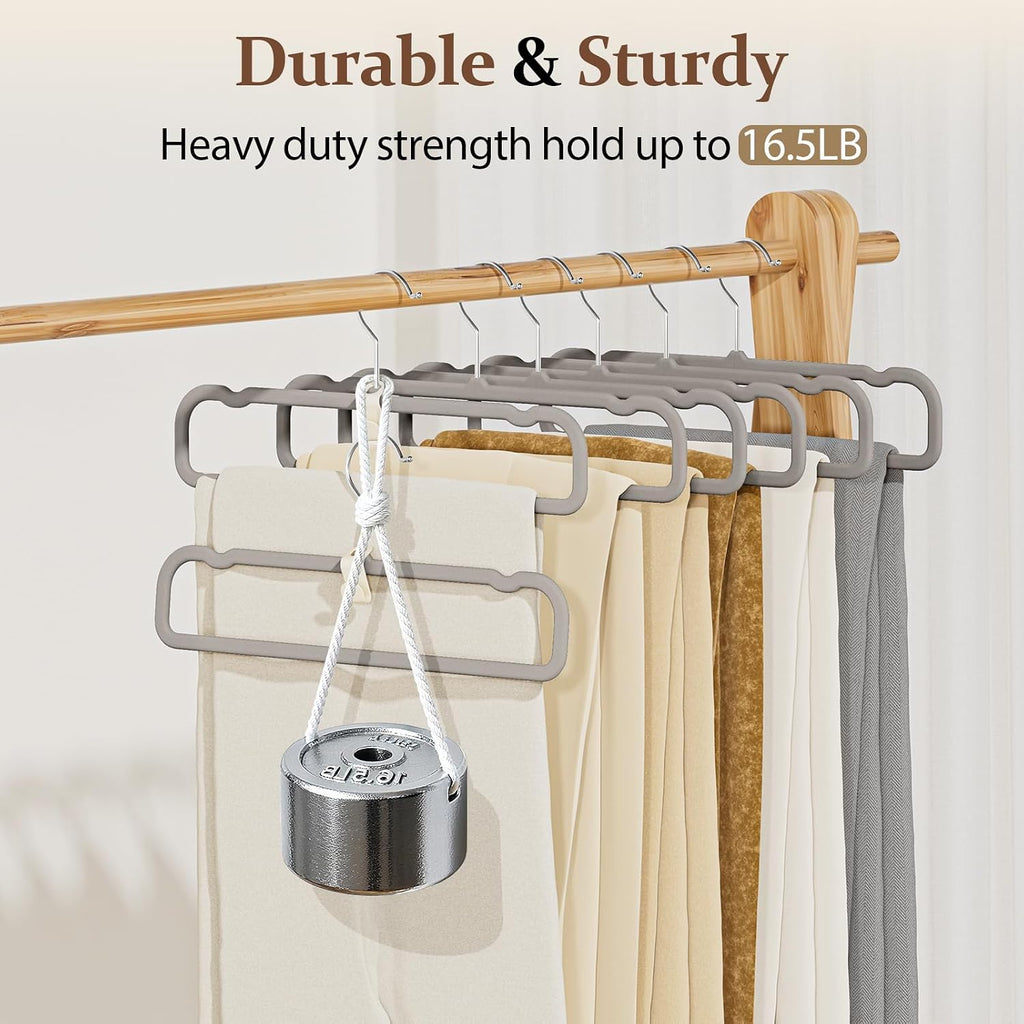 Velvet Felt Pants Hangers 30 Pack, with Cascading Hooks (Gray)