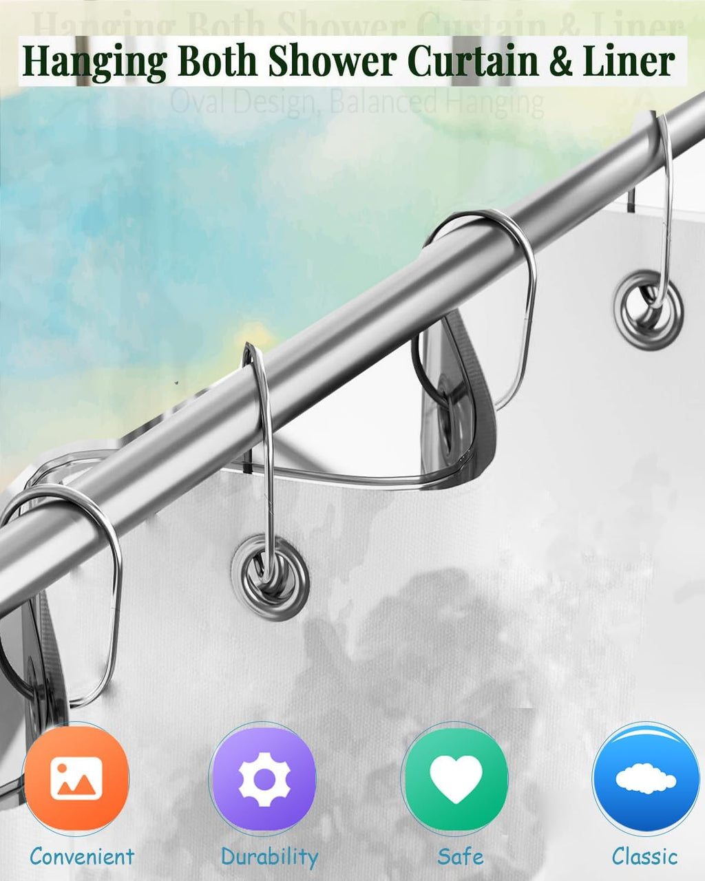 12 Pack Silver Shower Curtain Hooks,Gold Shower Curtain Rings,Brushed Nickel Shower Curtain Hooks Rust Proof, Metal Rust Proof Anti-Drop Smooth Shower Hooks for Shower Curtain