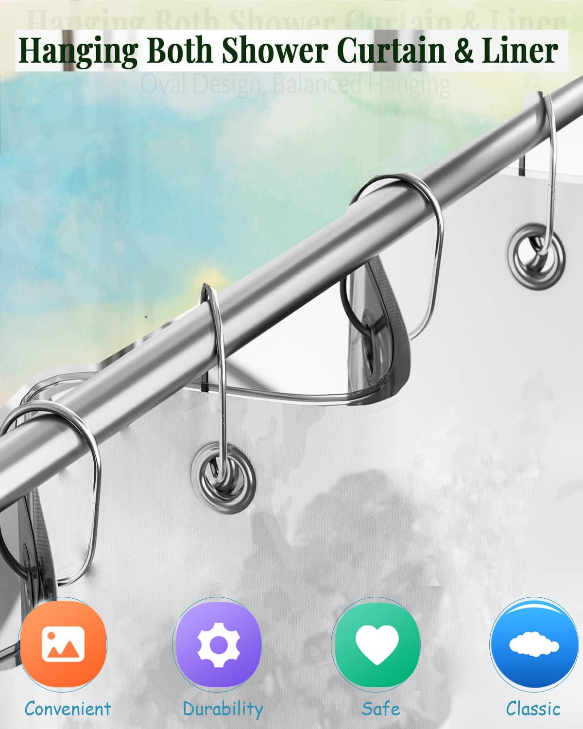 12 Pack Silver Shower Curtain Hooks,Gold Shower Curtain Rings,Brushed Nickel Shower Curtain Hooks Rust Proof, Metal Rust Proof Anti-Drop Smooth Shower Hooks for Shower Curtain