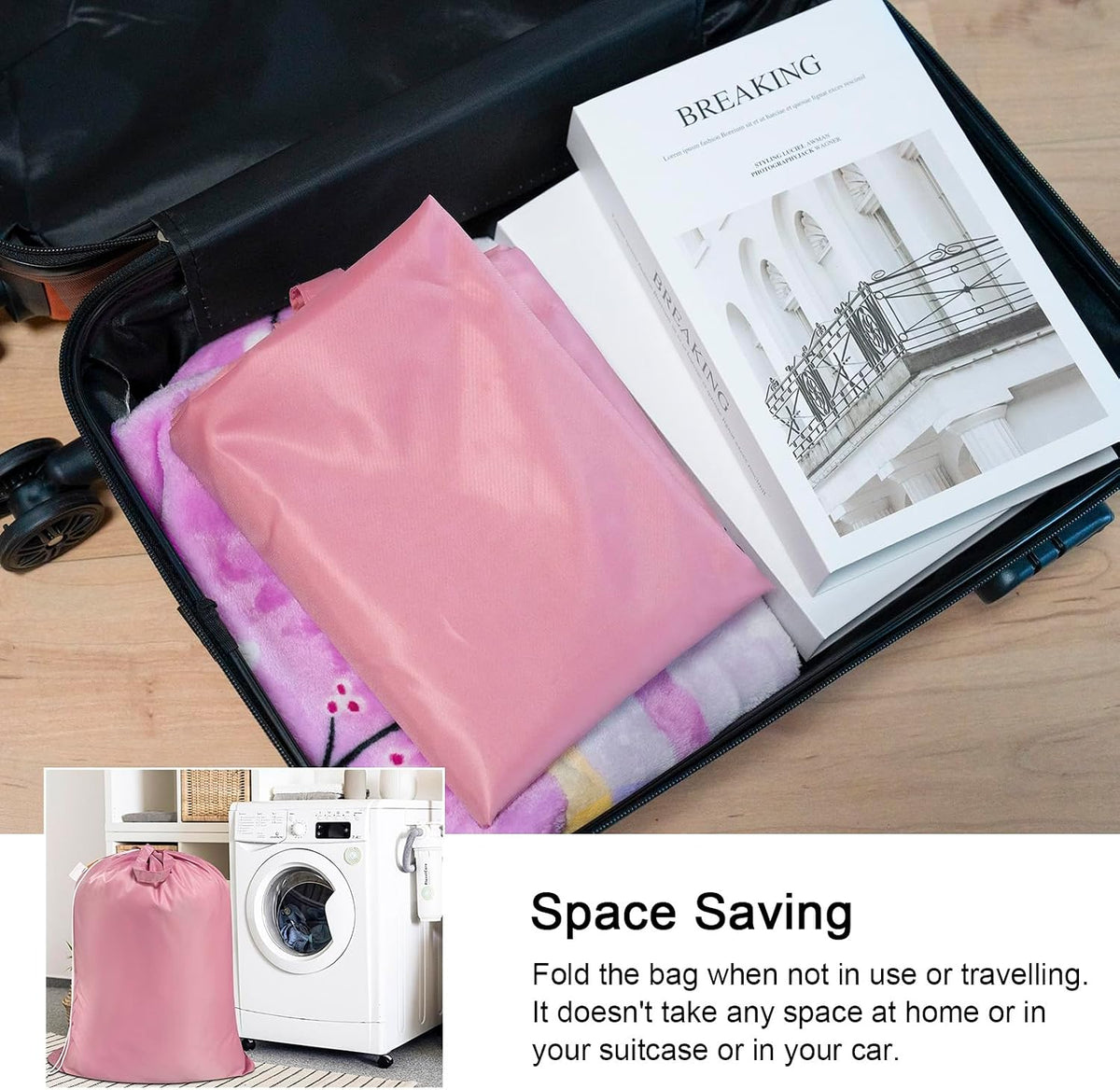 Polecasa 2 Pack Extra Heavy-Duty Laundry Bag with Handles, Pink, 28x36"