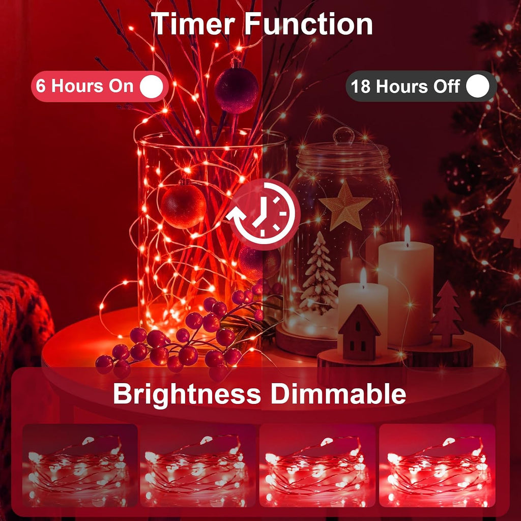 AIKEI 6 Pack Fairy Lights with Timer Battery, 8 Modes with Remote,Red