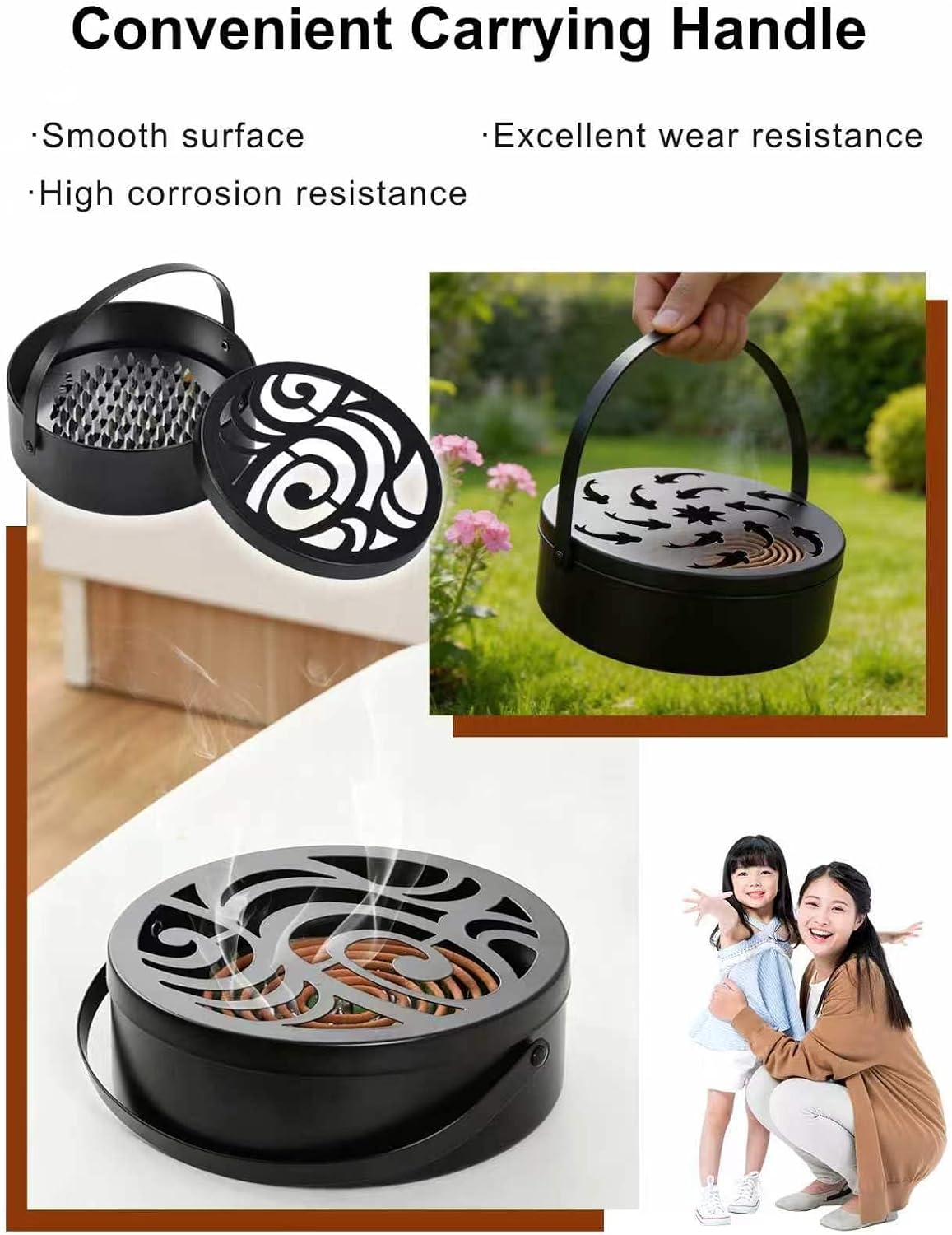 Mosquito Coil Holder Portable Iron with Handle Round Heat-Resistant Incense Holder for Home Office Camping (Style B)
