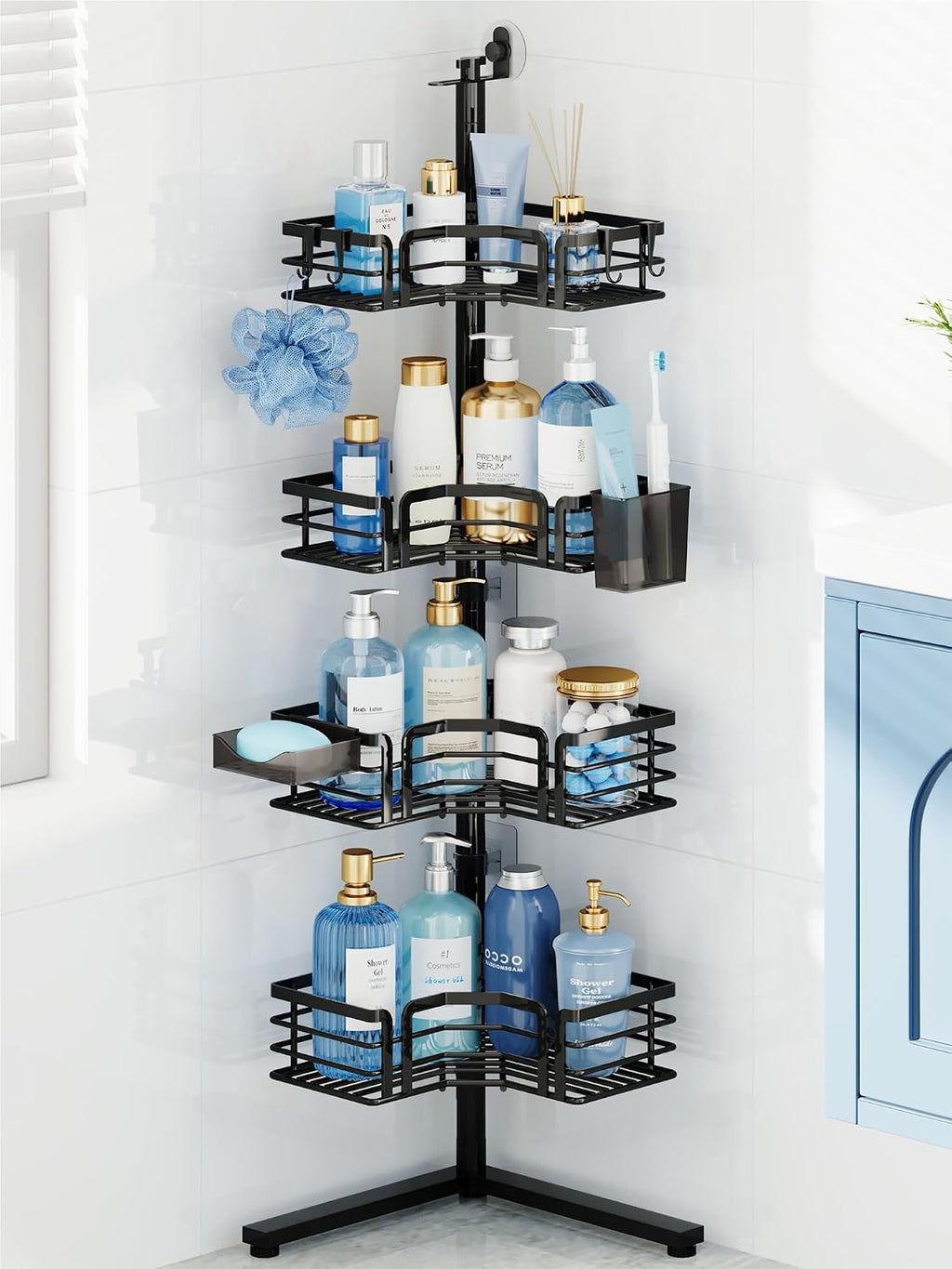 HapiRm Corner Shower Caddy Stand - 4-Tier Adjustable Shower Shelves, Black