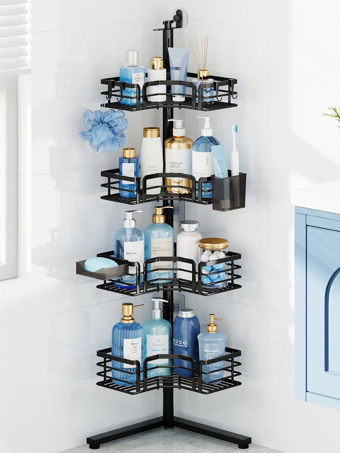 HapiRm Corner Shower Caddy Stand - 4-Tier Adjustable Shower Shelves, Black