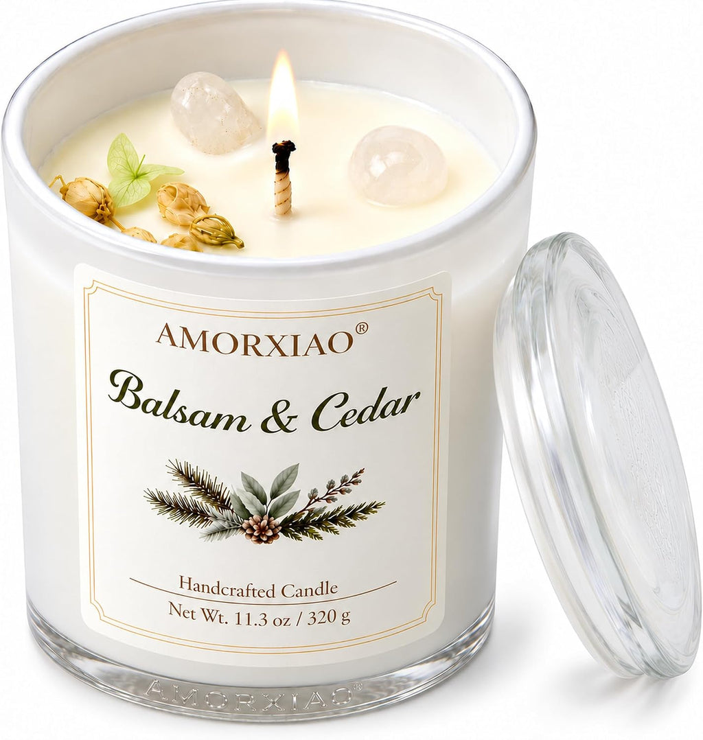 Balsam & Cedar Scented Candle, 11.3 Oz Natural Soy Wax Gift for Women
