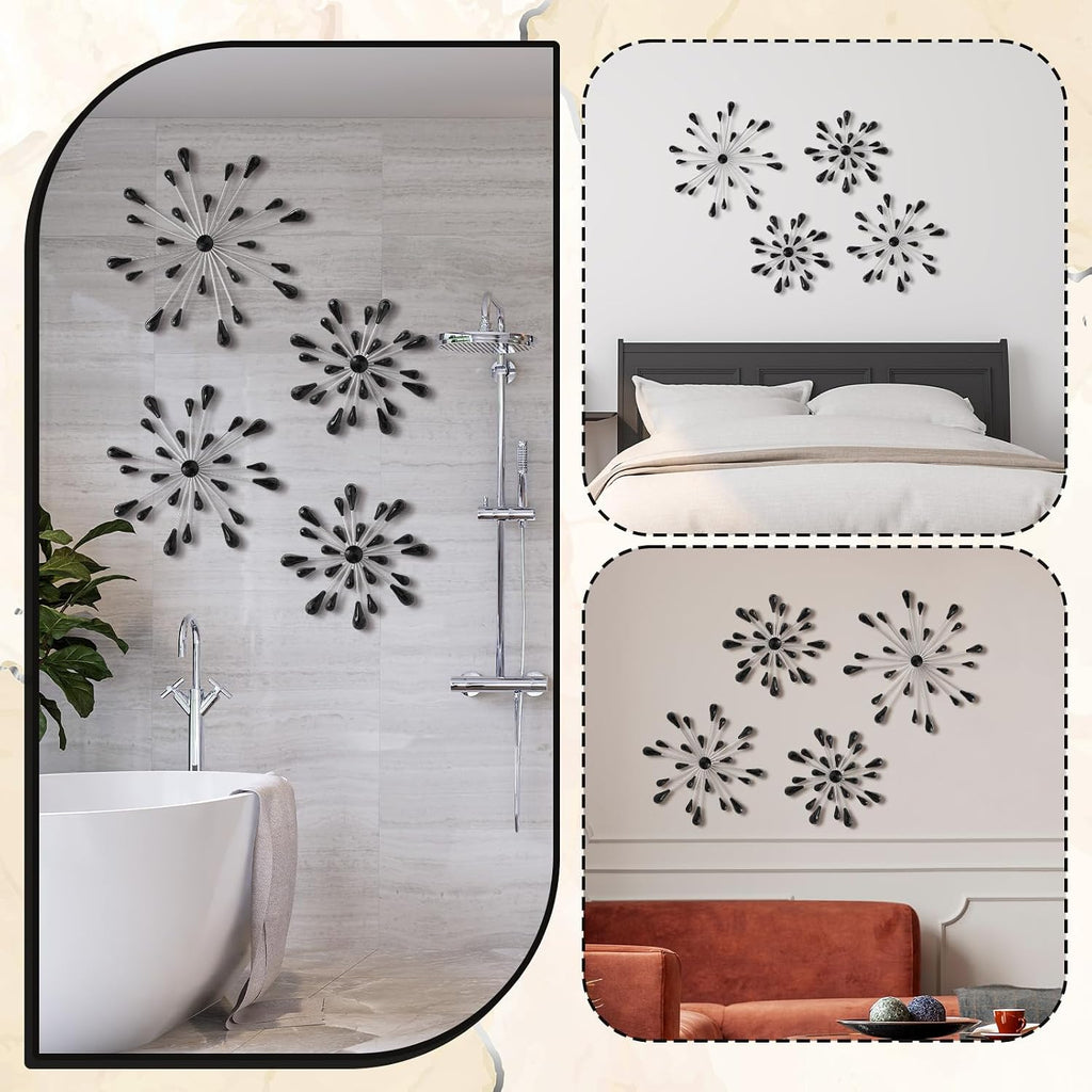 Hicarer 4 Pcs Starburst Wall Decor, Bling Metal Wall Art, Black Diamond